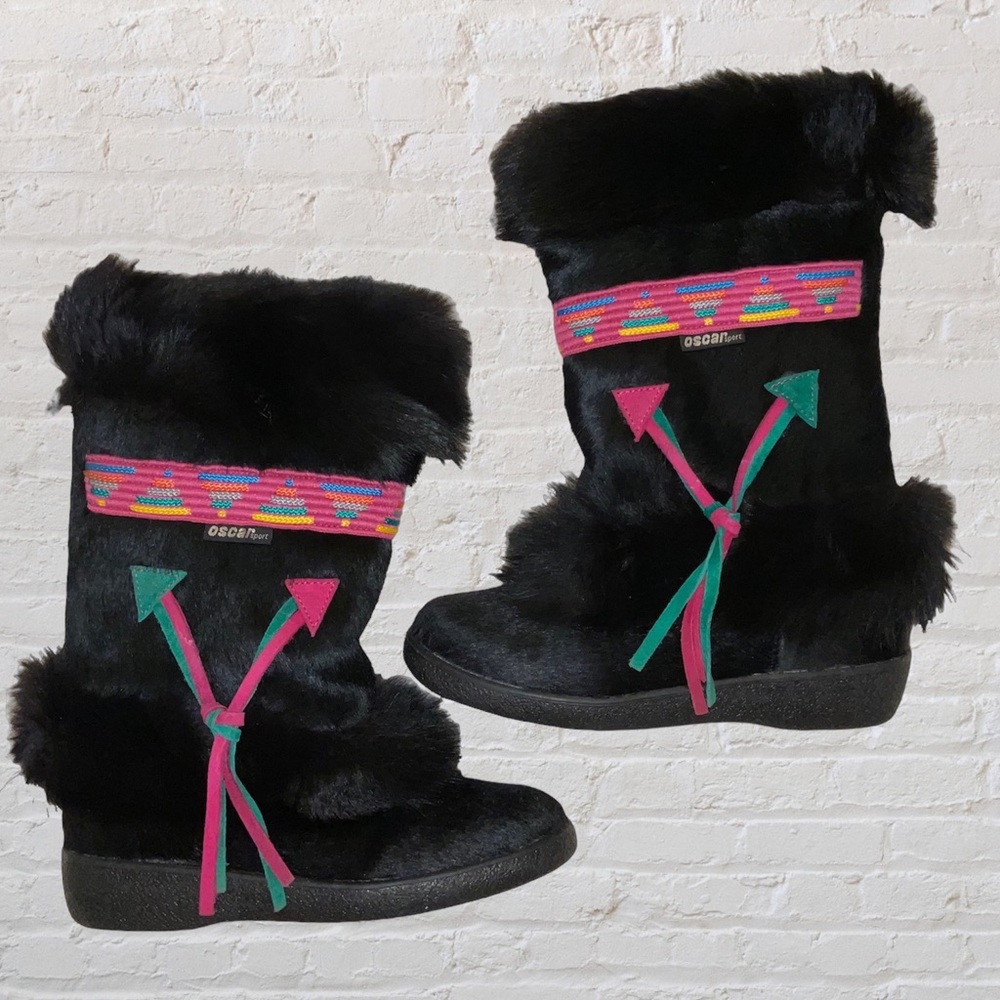 Oscar Sport Taiga Black Fur Boots Size EU 38